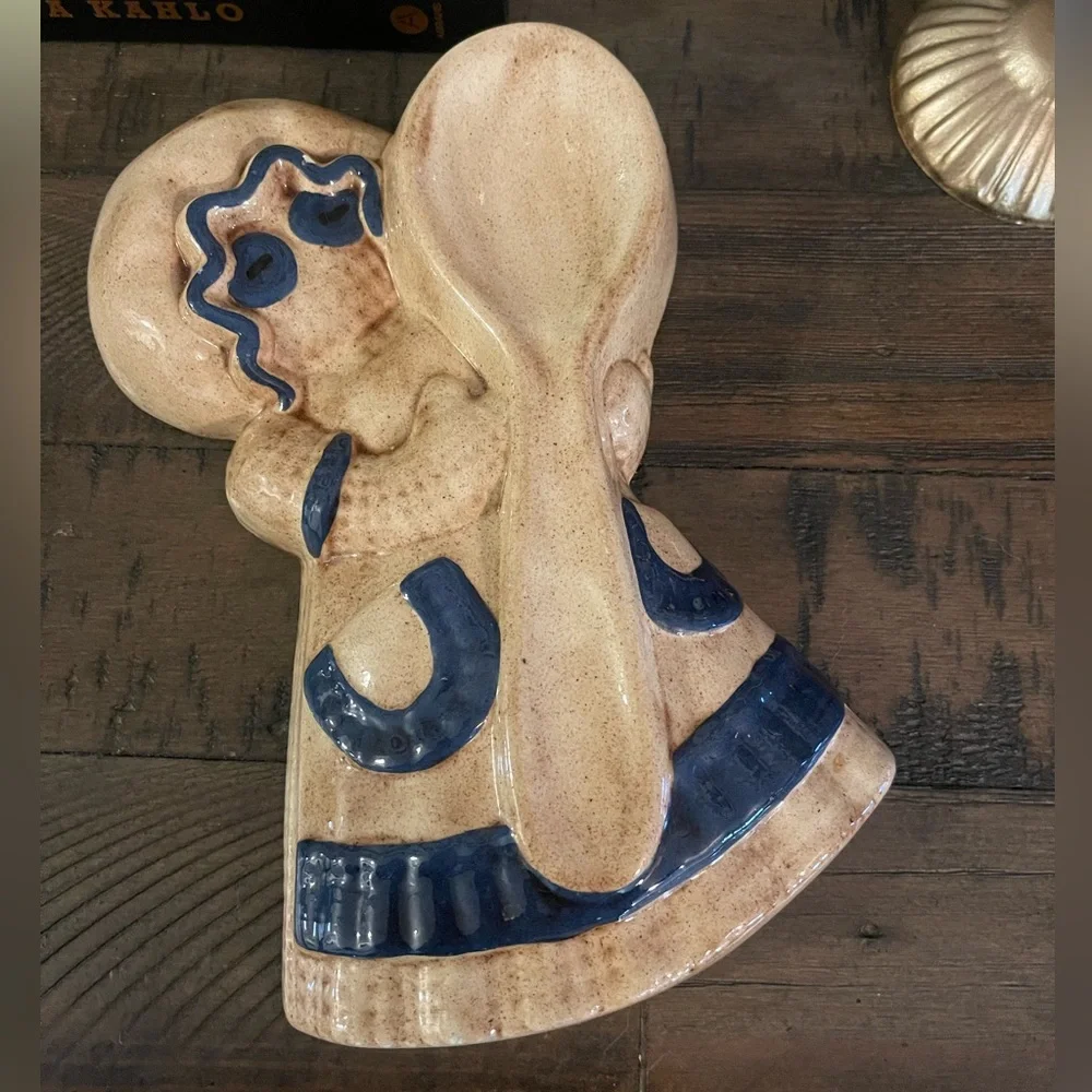 Vintage Burlap Doll Ceramic Spoon Rest